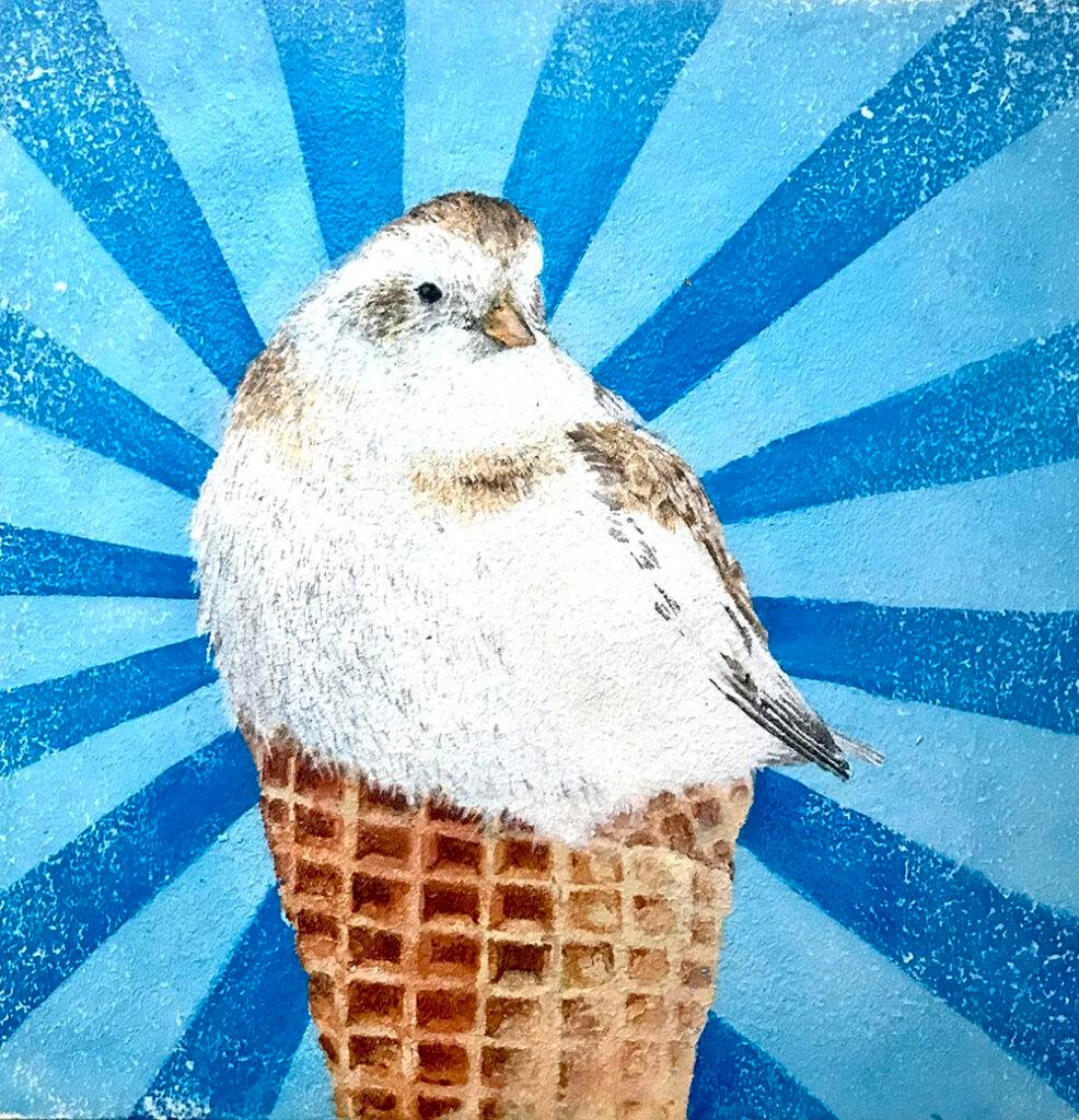 Original artwork by Mike Lind. This piece is entitled "Snow Bunting"