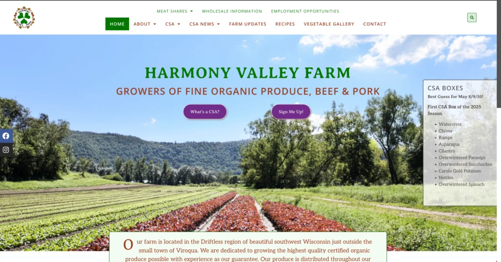 Harmony Valley Farm.com website screenshot