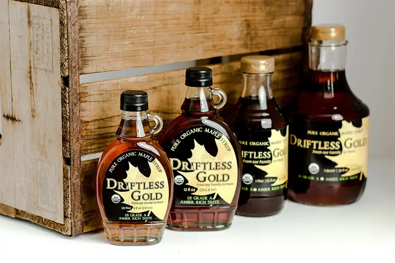 4 sizes of maple syrup from Driftless Gold in Viola, Wisconsin