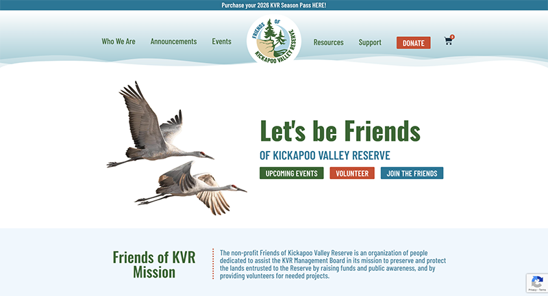 Friends of KVR Website Home Page Screenshot